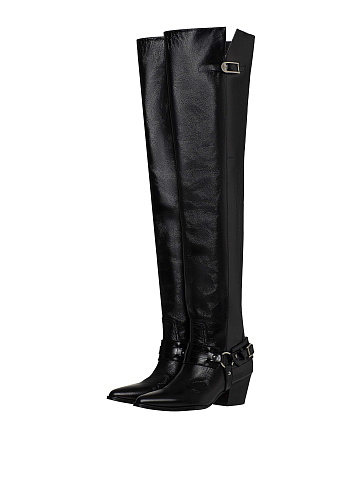 Black leather over-the-knee boots, 1