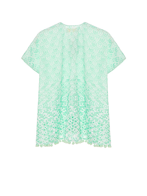 Kid's Green Pompon Trim Cotton Tunic Dress, 2 Kid's Green Pompon Trim Cotton Tunic Dress, 2