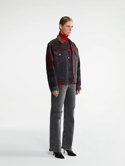 Grey Wool & Suede Trim Denim Jacket, 4 Grey Wool & Suede Trim Denim Jacket, 4