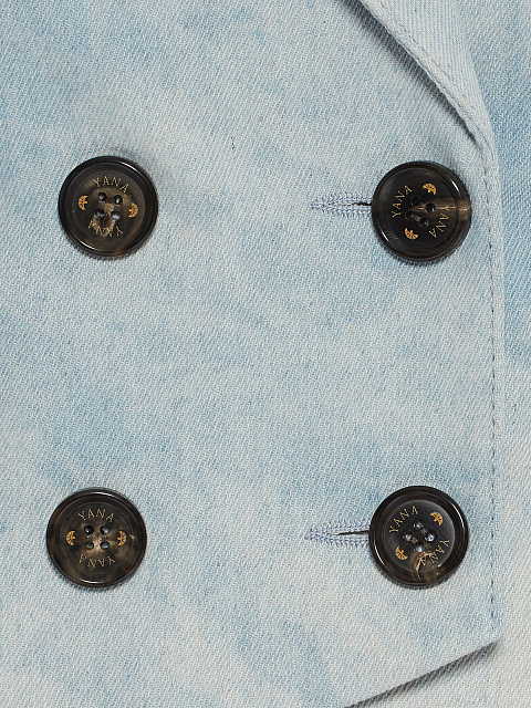 Light Blue Double-Breasted Cropped Denim Blazer, 3