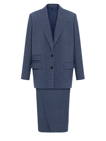 Blue Wool Midi Skirt Suit, 2