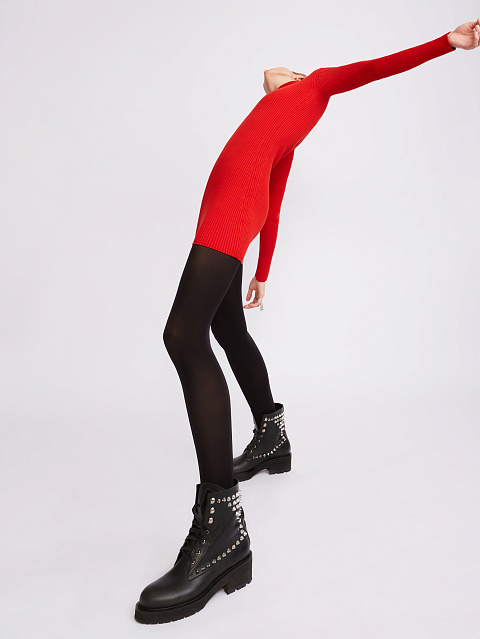 Red Rib Knit Turtleneck Mini Dress, 5 Red Rib Knit Turtleneck Mini Dress, 5
