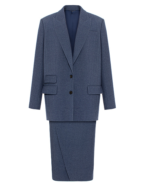 Blue Wool Midi Skirt Suit, 2 Blue Wool Midi Skirt Suit, 2