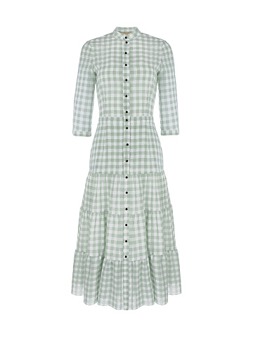 Green Checked Chiffon Midi Dress, 1