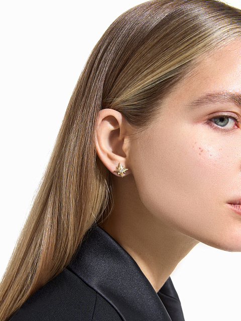 Short earrings with yellow gold ear cuff with topazes, 3