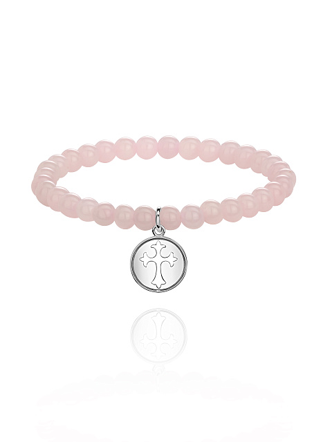 Silver & Rose Quartz Beaded Bracelet, 1