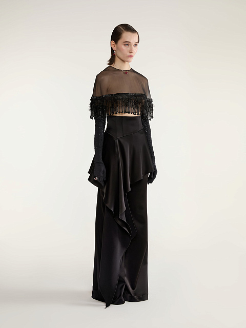 Black Silk Trousers With Asymmetrical Flounce, 4 Black Silk Trousers With Asymmetrical Flounce, 4