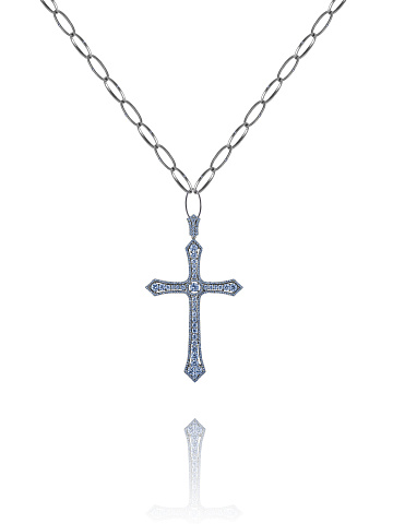Black Gold & Aquamarine Cross Necklace, 1