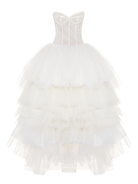 White Corset Tulle & Polka Dot Mesh Dress, 1 White Corset Tulle & Polka Dot Mesh Dress, 1