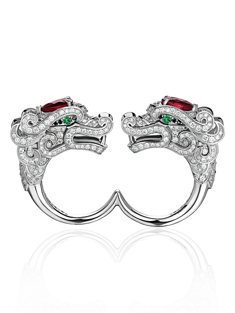 White Gold, Ruby, Emeralds & Diamonds Ring, 2