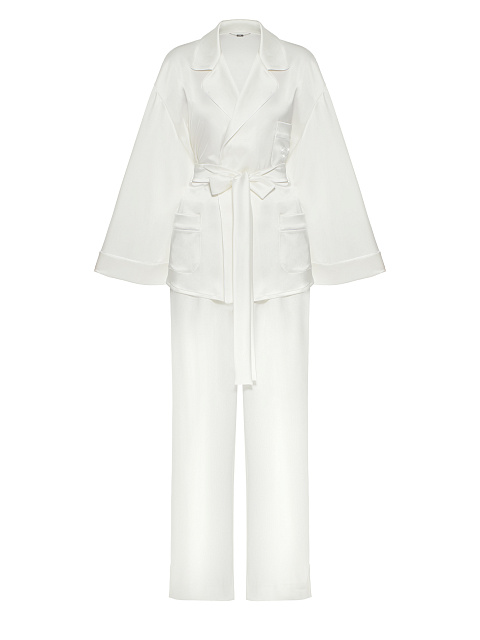 White Embroidered "Bride" Silk Pajama Set, 1 White Embroidered "Bride" Silk Pajama Set, 1