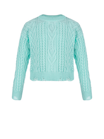 Kids Turquoise Cable Knit Cotton Mix Sweater, 1