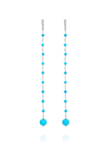 White Gold, Turquoise, Topaz & Rock Crystal Long Earrings, 1