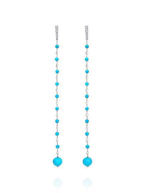White Gold, Turquoise, Topaz & Rock Crystal Long Earrings, 1