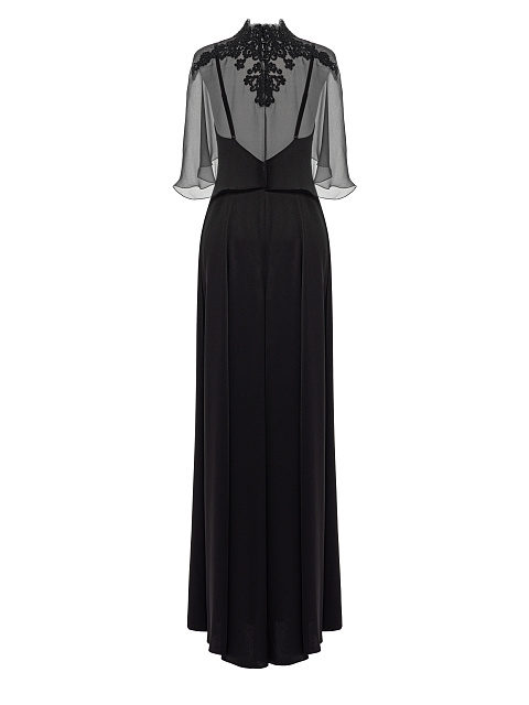 Black Silk Maxi Dress With Chiffon & Lace Cape, 3 Black Silk Maxi Dress With Chiffon & Lace Cape, 3