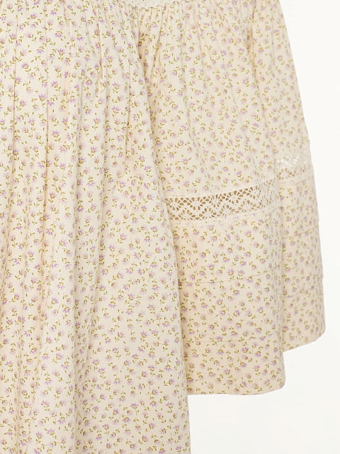 Milk-colored mini dress with floral print and lace, 4