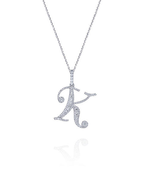 White gold necklace with a K-shaped diamond pendant, 1