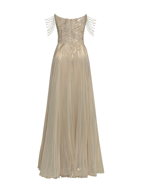 Gold Chiffon Maxi Dress With Embroidery, 3 Gold Chiffon Maxi Dress With Embroidery, 3