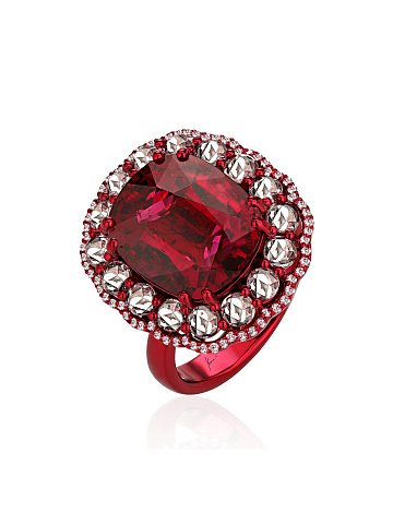 Rubellite, Rose Cut Diamond & Rose Gold Ring, 1
