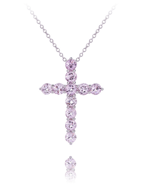 White Gold, Diamonds & Morganite Cross Pendant Necklace, 1