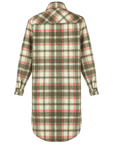 Green & Ecru Checked Wool Long Overshirt, 2