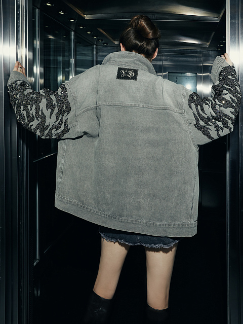 Embroidered Grey Denim Jacket, 9 Embroidered Grey Denim Jacket, 9