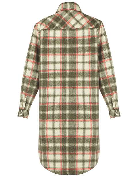 Green & Ecru Checked Wool Long Overshirt, 2 Green & Ecru Checked Wool Long Overshirt, 2