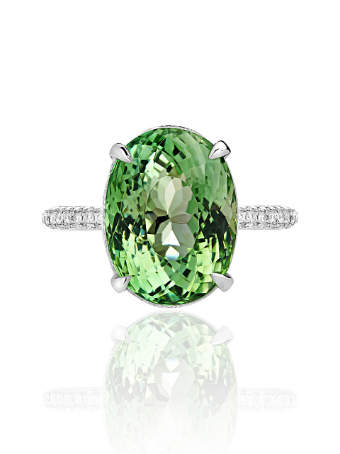 Oval Tourmaline, Round Diamond & White Gold Ring, 2
