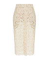 Юбка ниже колена из бежевого кружева, шлица спереди