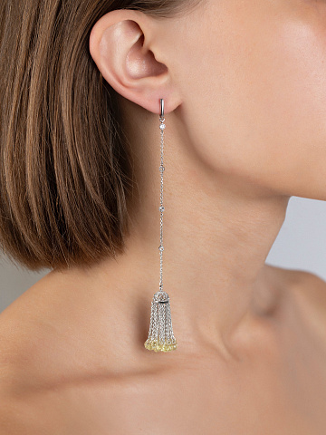 Briolette Lemon Quartz & Round Topaz White & Tassel Earrings, 2