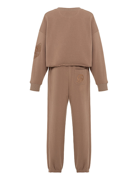 Beige cotton tracksuit with Peace embroidery, 2 Beige cotton tracksuit with Peace embroidery, 2