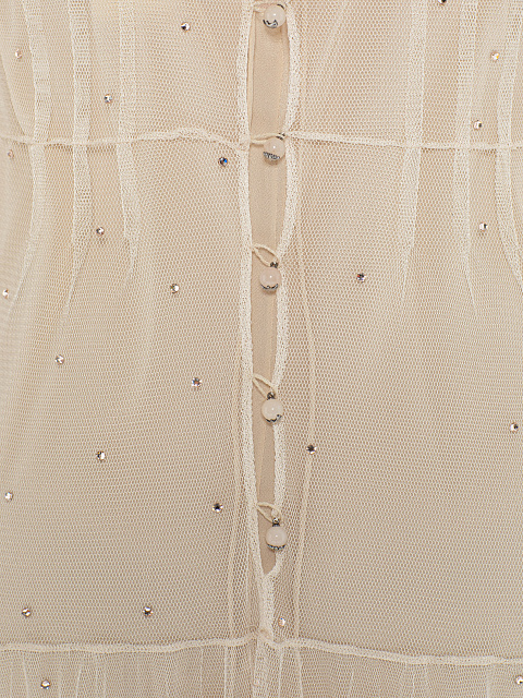 Beige Crystal Mesh Midi Dress, 5