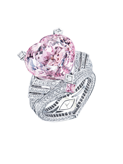 White Gold, Heart Cut Morganite & Diamonds Ring, 1