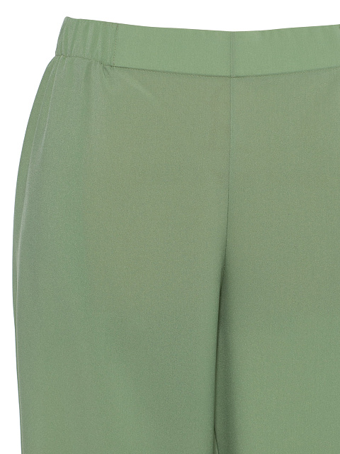Green crepe silk suit, tunic trimmed with embroidery, joggers with elastic waistband, 4 Green crepe silk suit, tunic trimmed with embroidery, joggers with elastic waistband, 4