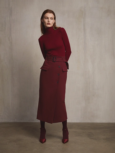Burgundy Midi Skirt With Pockets, 4 Burgundy Midi Skirt With Pockets, 4