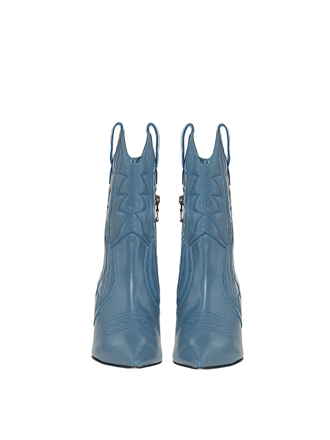 Light Blue Leather High Heel Cowboy Boots, 2