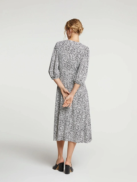 White & Black Printed Lantern Sleeve Midi Dress, 6 White & Black Printed Lantern Sleeve Midi Dress, 6