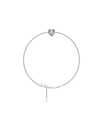 Heart-Shaped Clear Cubic Zirkonia Silver Bracelet, 1