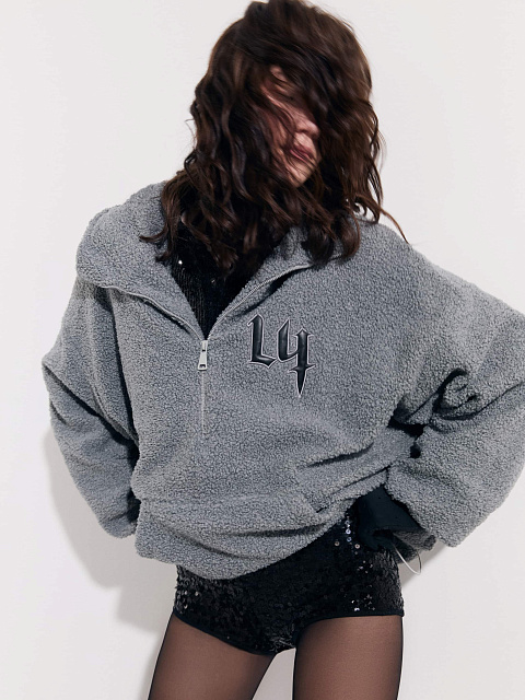 Grey Boucle Oversized Hoodie, 2 Grey Boucle Oversized Hoodie, 2