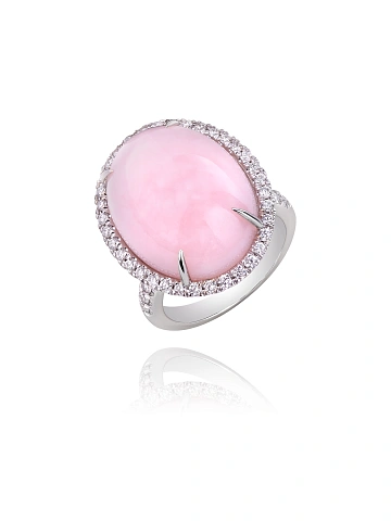 White gold ring with pink opal and diamonds, 1