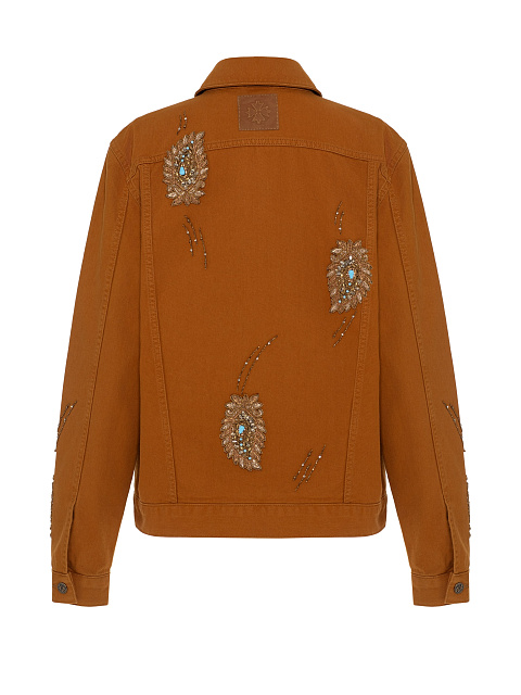 Brown Denim Jacket With Crystals And Beads, 5