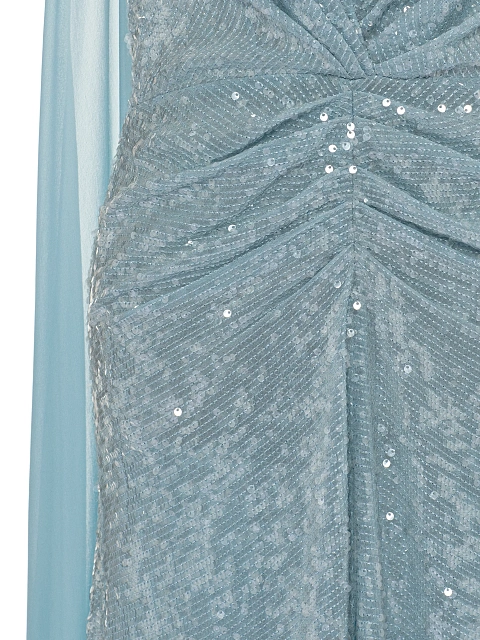Light Blue Sequin Silk Maxi Dress With Chiffon Tail , 4 Light Blue Sequin Silk Maxi Dress With Chiffon Tail , 4