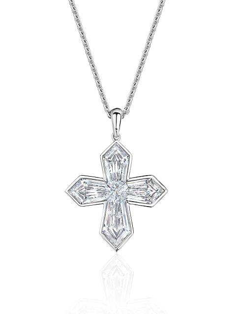 Necklace with a cross-shaped pendant with LG Kite Cut diamonds, 1