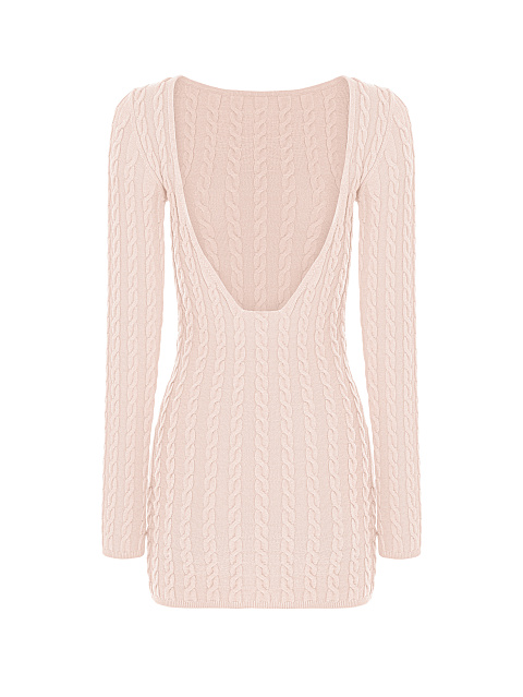 Light Pink Knitted Open Back Mini Dress, 2 Light Pink Knitted Open Back Mini Dress, 2