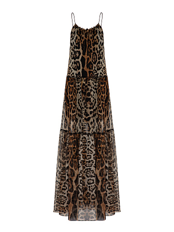 Brown Leopard Print Chiffon Maxi Dress, 1