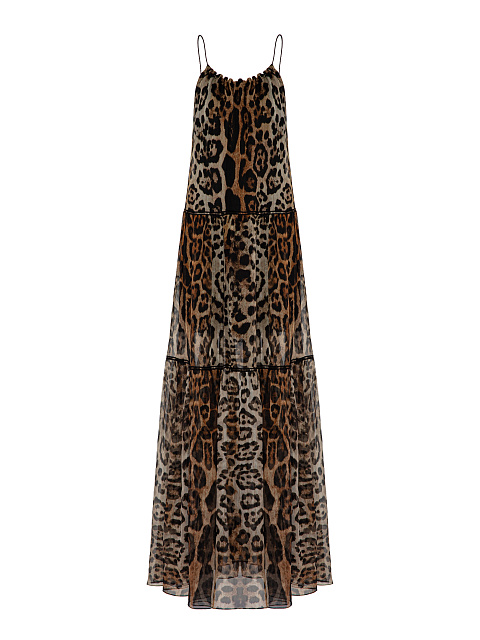 Brown Leopard Print Chiffon Maxi Dress, 1