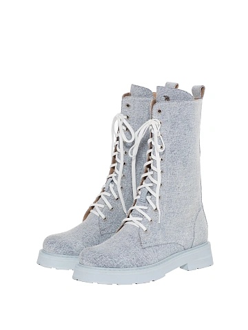 Light Blue Denim Lace Up Boots, 1