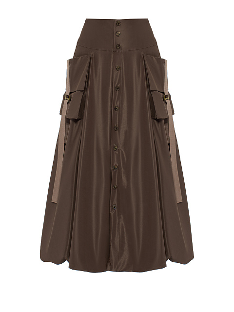Brown Taffeta Midi Skirt, 1