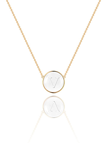 Yellow Gold & Rock Crystal Letter "V" Necklace, 1