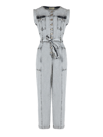 Light Grey Denim Jumpsuit, 1